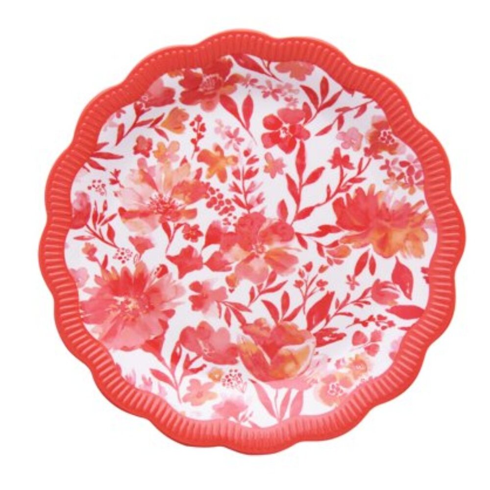 Lot of 4 Pioneer Woman Melamine Appetizer Dessert Plates Painterly Floral Coral